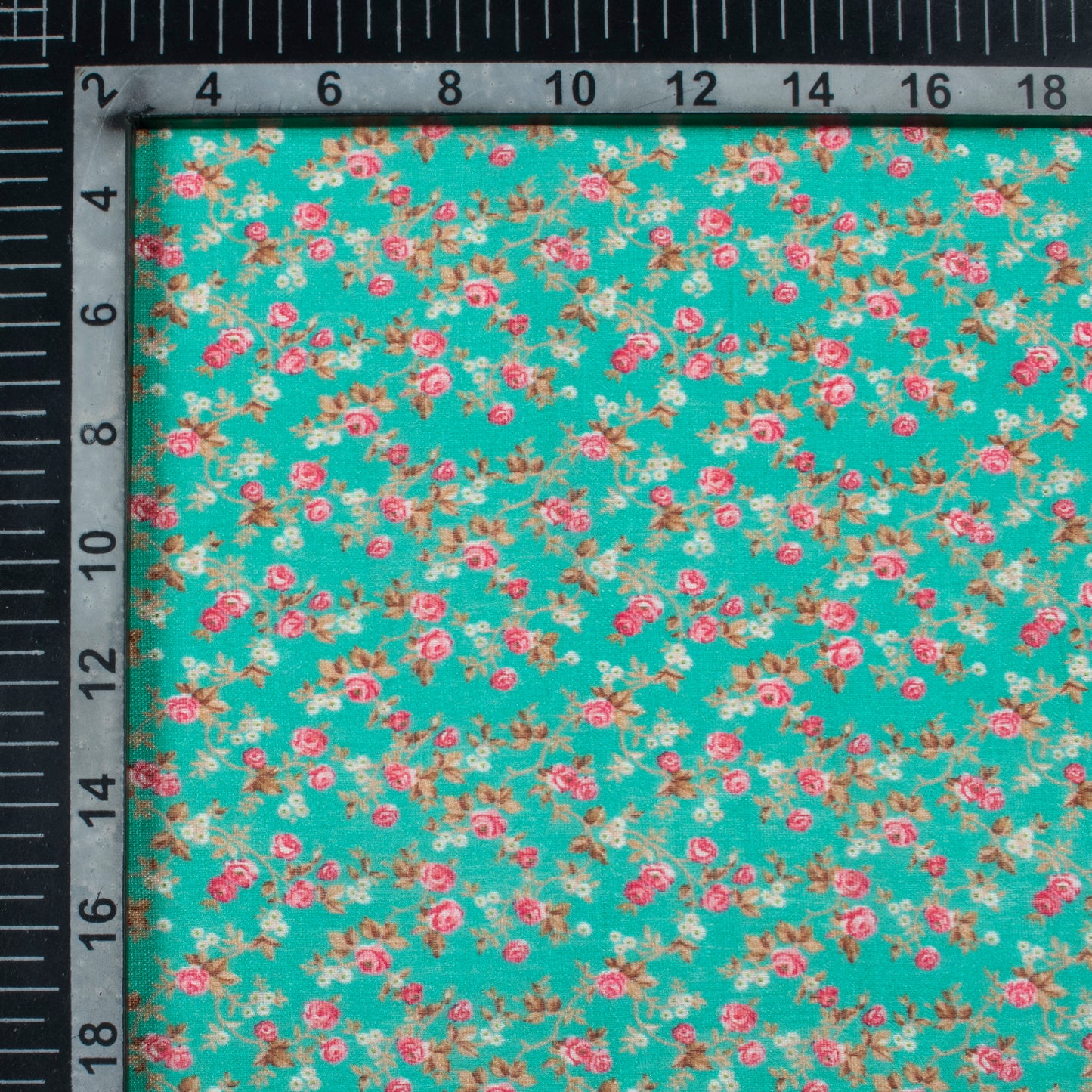 Teal Blue And Pink Floral Pattern Digital Print Viscose Chanderi Fabric