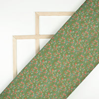 Olive Green And Peach Floral Pattern Digital Print Viscose Chanderi Fabric