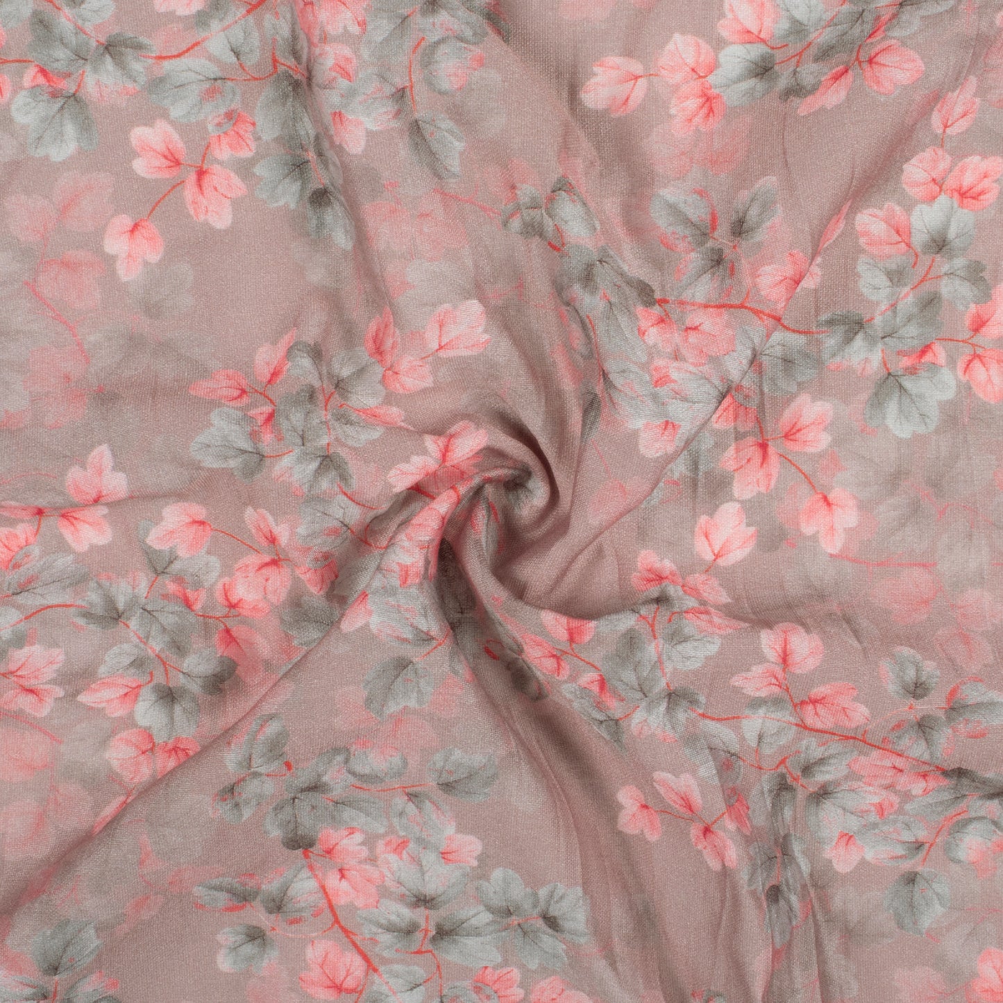 Dusty Pink And Grey Floral Pattern Digital Print Viscose Chanderi Fabric