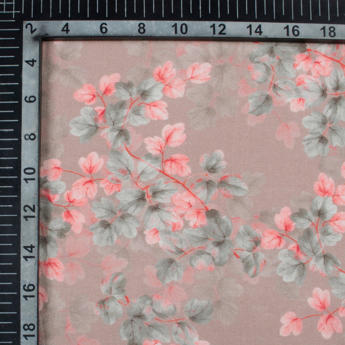 Dusty Pink And Grey Floral Pattern Digital Print Viscose Chanderi Fabric