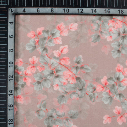 Dusty Pink And Grey Floral Pattern Digital Print Viscose Chanderi Fabric