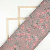 Dusty Pink And Grey Floral Pattern Digital Print Viscose Chanderi Fabric