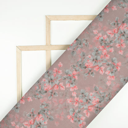 Dusty Pink And Grey Floral Pattern Digital Print Viscose Chanderi Fabric