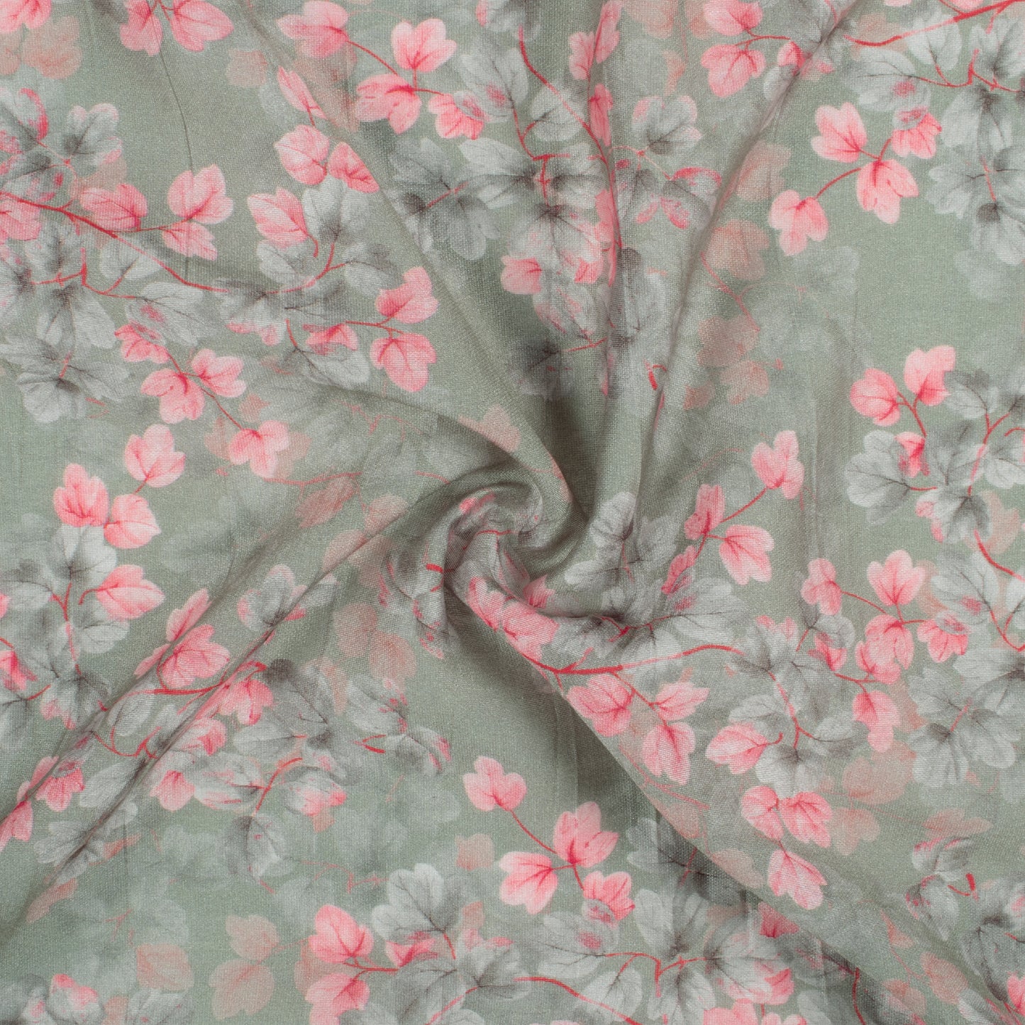 Slate Grey And Taffy Pink Floral Pattern Digital Print Viscose Chanderi Fabric