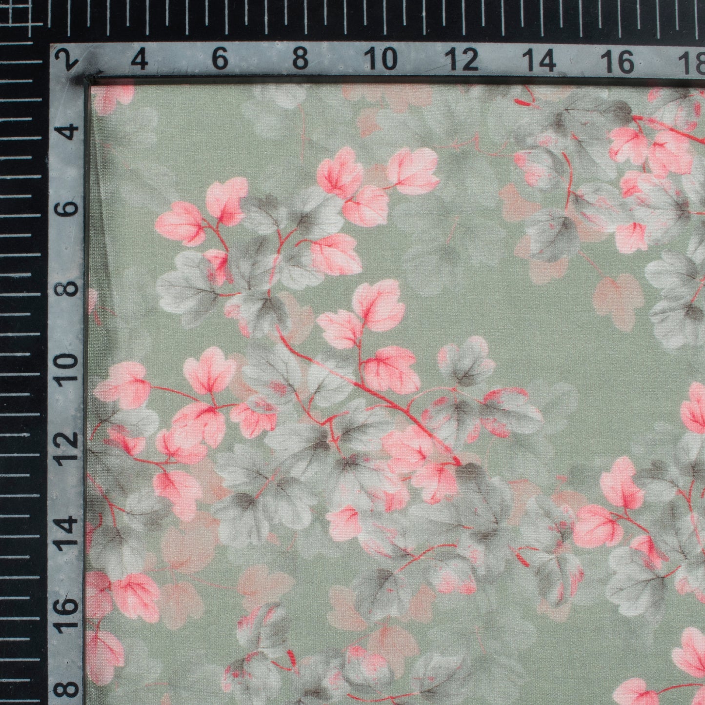 Slate Grey And Taffy Pink Floral Pattern Digital Print Viscose Chanderi Fabric