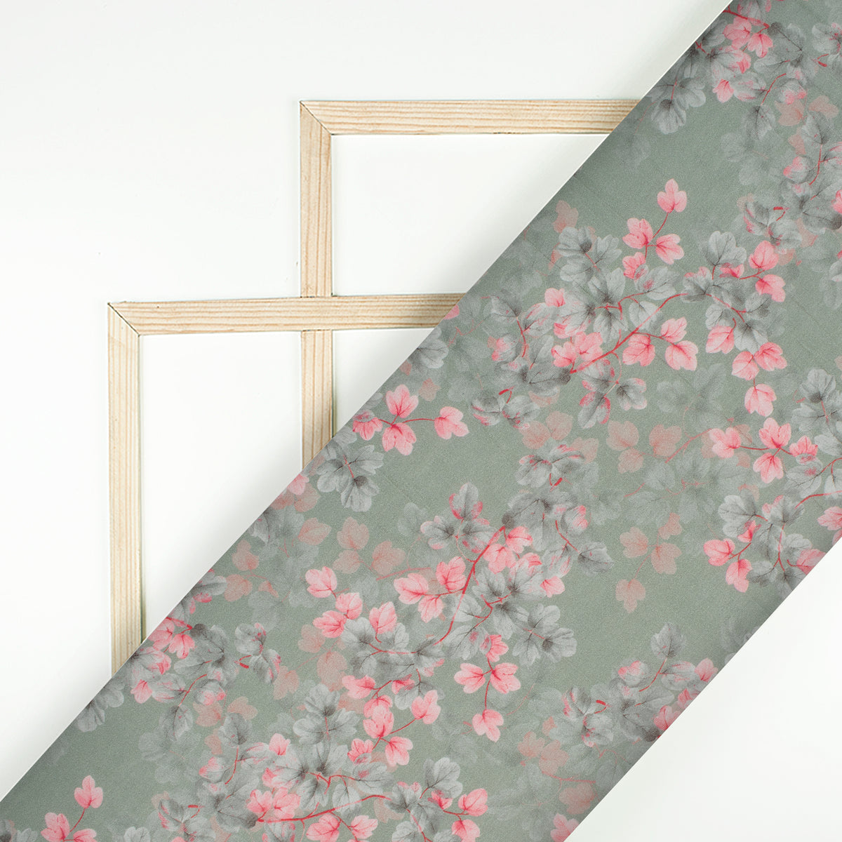 Slate Grey And Taffy Pink Floral Pattern Digital Print Viscose Chanderi Fabric