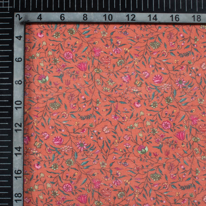 Vermilion Orange And Deep Pink Floral Pattern Digital Print Viscose Chanderi Fabric