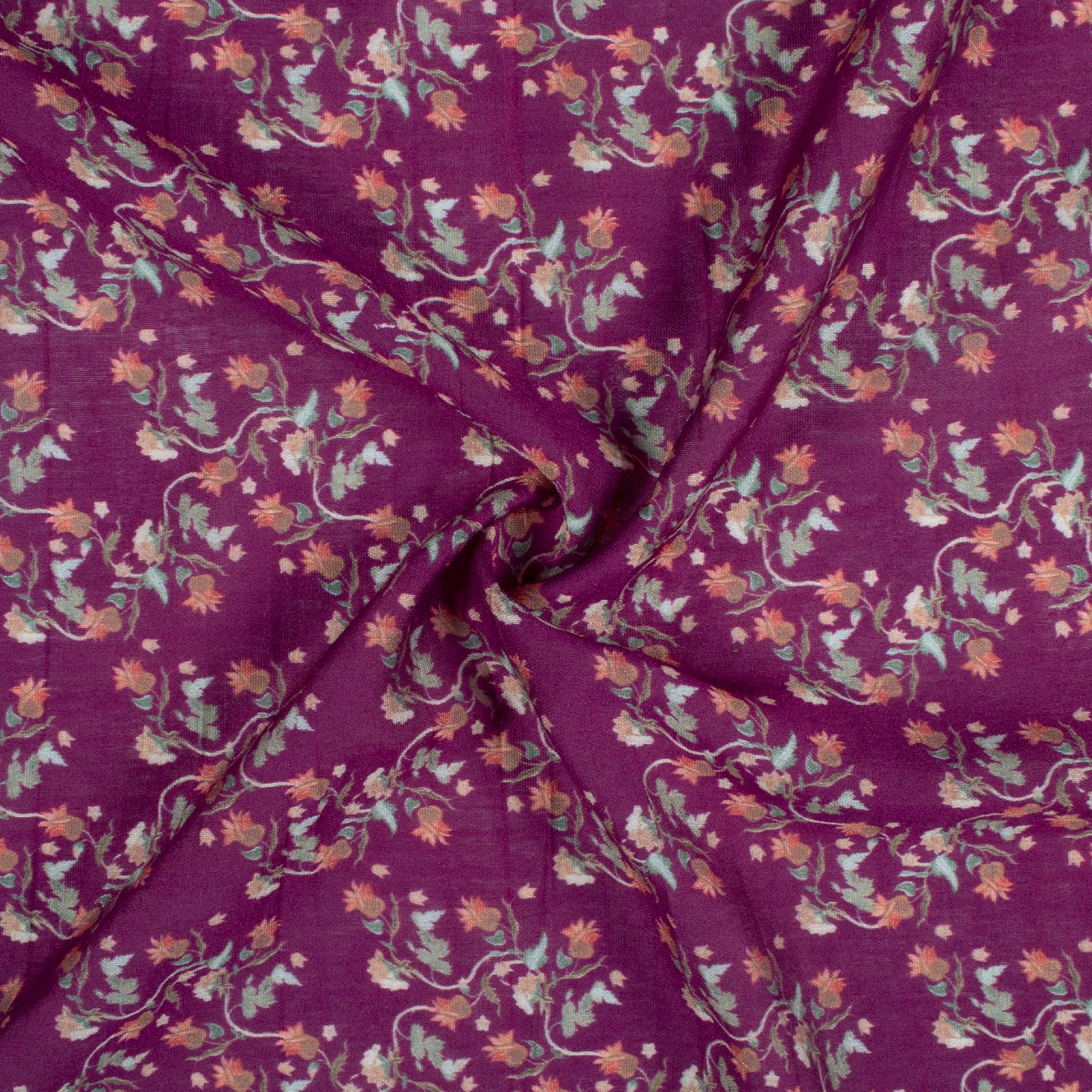 Magenta Purple And Peach Floral Pattern Digital Print Viscose Chanderi Fabric