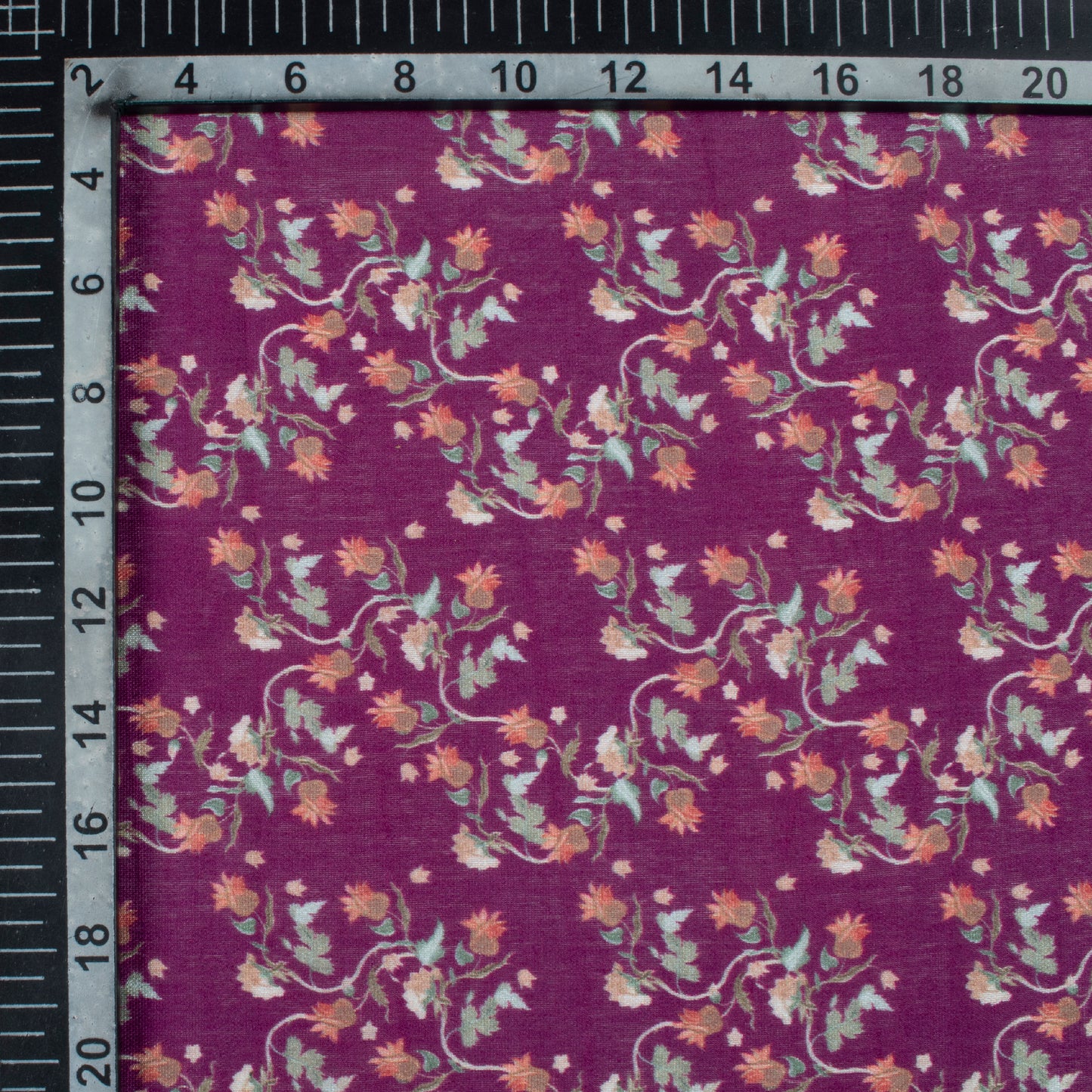 Magenta Purple And Peach Floral Pattern Digital Print Viscose Chanderi Fabric
