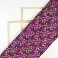 Magenta Purple And Peach Floral Pattern Digital Print Viscose Chanderi Fabric