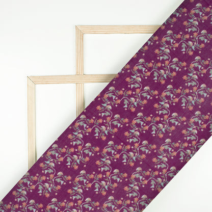 Magenta Purple And Peach Floral Pattern Digital Print Viscose Chanderi Fabric