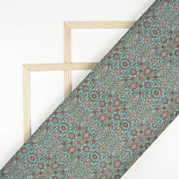 Aqua Green And Maroon Ethnic Pattern Digital Print Viscose Chanderi Fabric