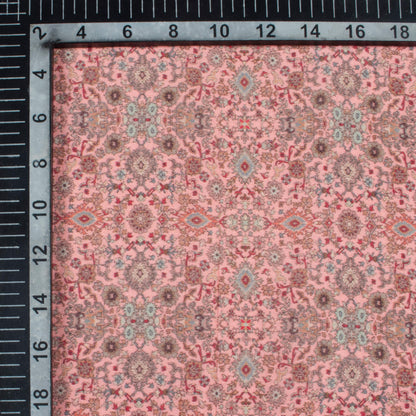 Flamingo Pink And Sage Green Ethnic Pattern Digital Print Viscose Chanderi Fabric