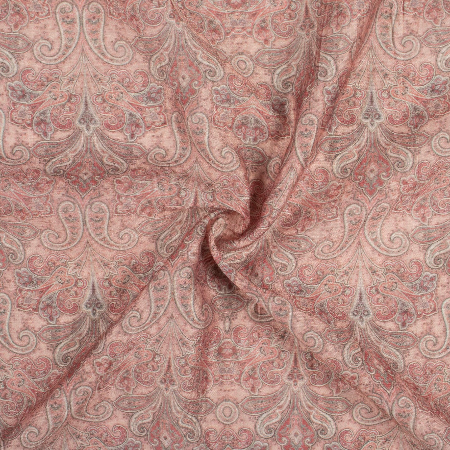 Baby Pink And Green Paisley Pattern Digital Print Viscose Chanderi Fabric