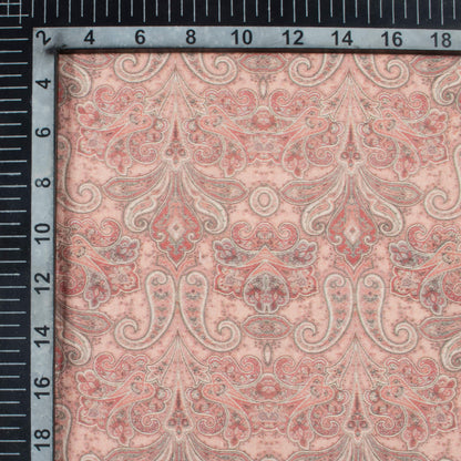 Baby Pink And Green Paisley Pattern Digital Print Viscose Chanderi Fabric