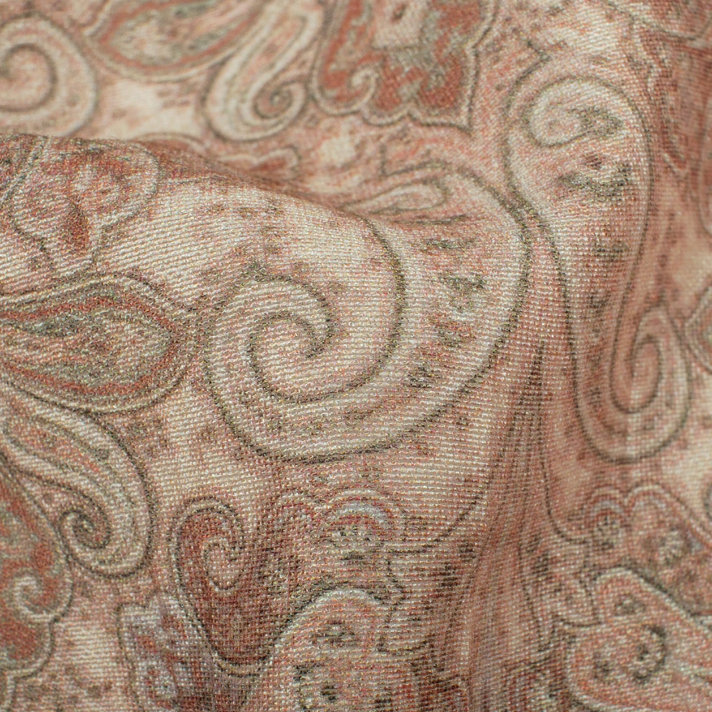 Cream And Green Paisley Pattern Digital Print Viscose Chanderi Fabric