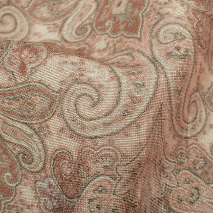 Cream And Green Paisley Pattern Digital Print Viscose Chanderi Fabric