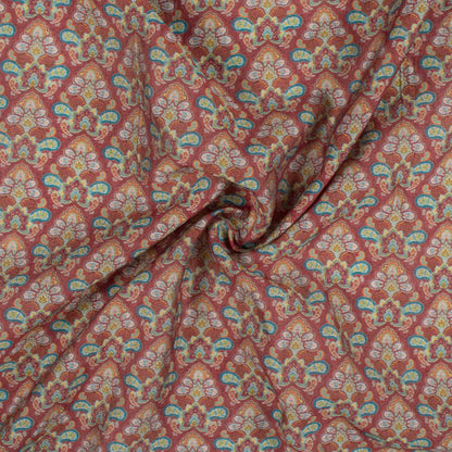 Sangria Red And Tea Green Ethnic Pattern Digital Print Viscose Chanderi Fabric
