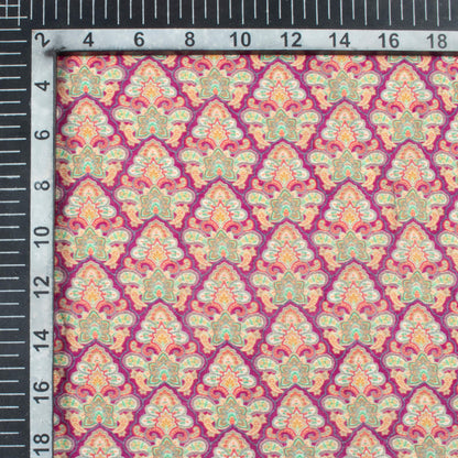 Magenta Purple And Tea Green Ethnic Pattern Digital Print Viscose Chanderi Fabric
