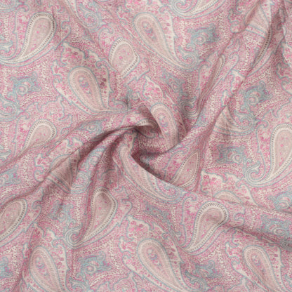 Tyrian Purple And Sage Green Paisley Pattern Digital Print Viscose Chanderi Fabric