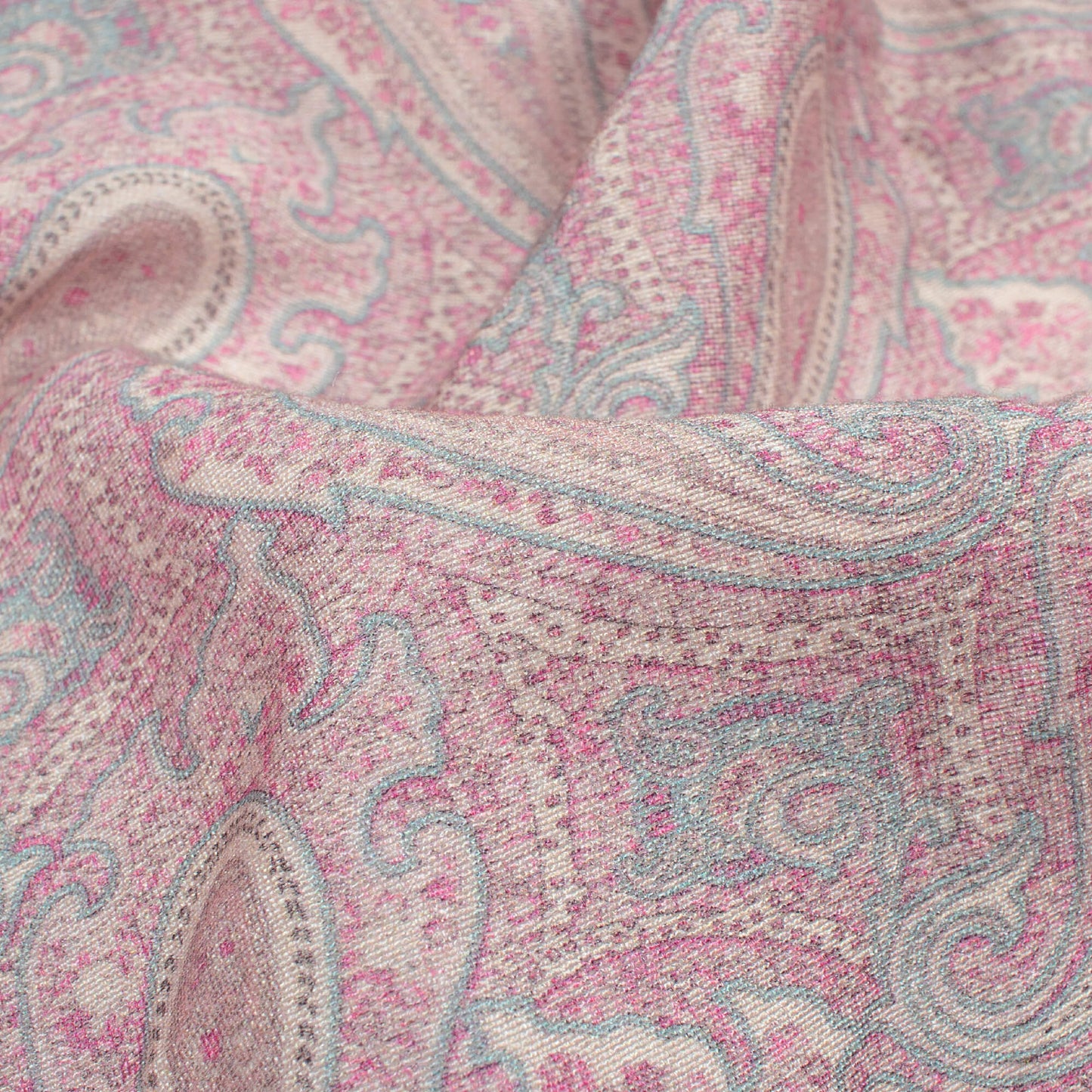 Tyrian Purple And Sage Green Paisley Pattern Digital Print Viscose Chanderi Fabric