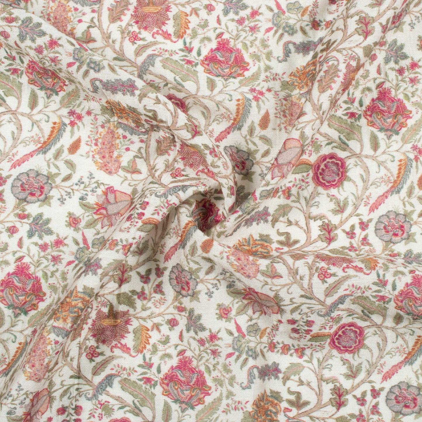 Off White And Magenta Purple Floral Pattern Digital Print Viscose Chanderi Fabric