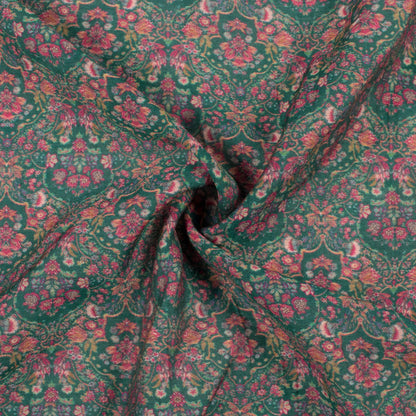 Forest Green And Magenta Purple Floral Pattern Digital Print Viscose Chanderi Fabric
