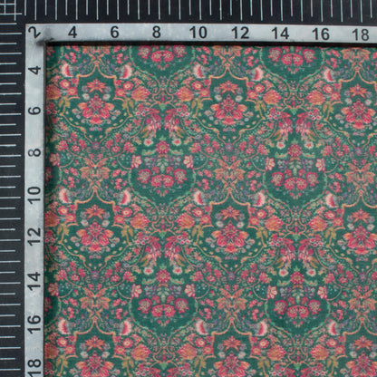 Forest Green And Magenta Purple Floral Pattern Digital Print Viscose Chanderi Fabric
