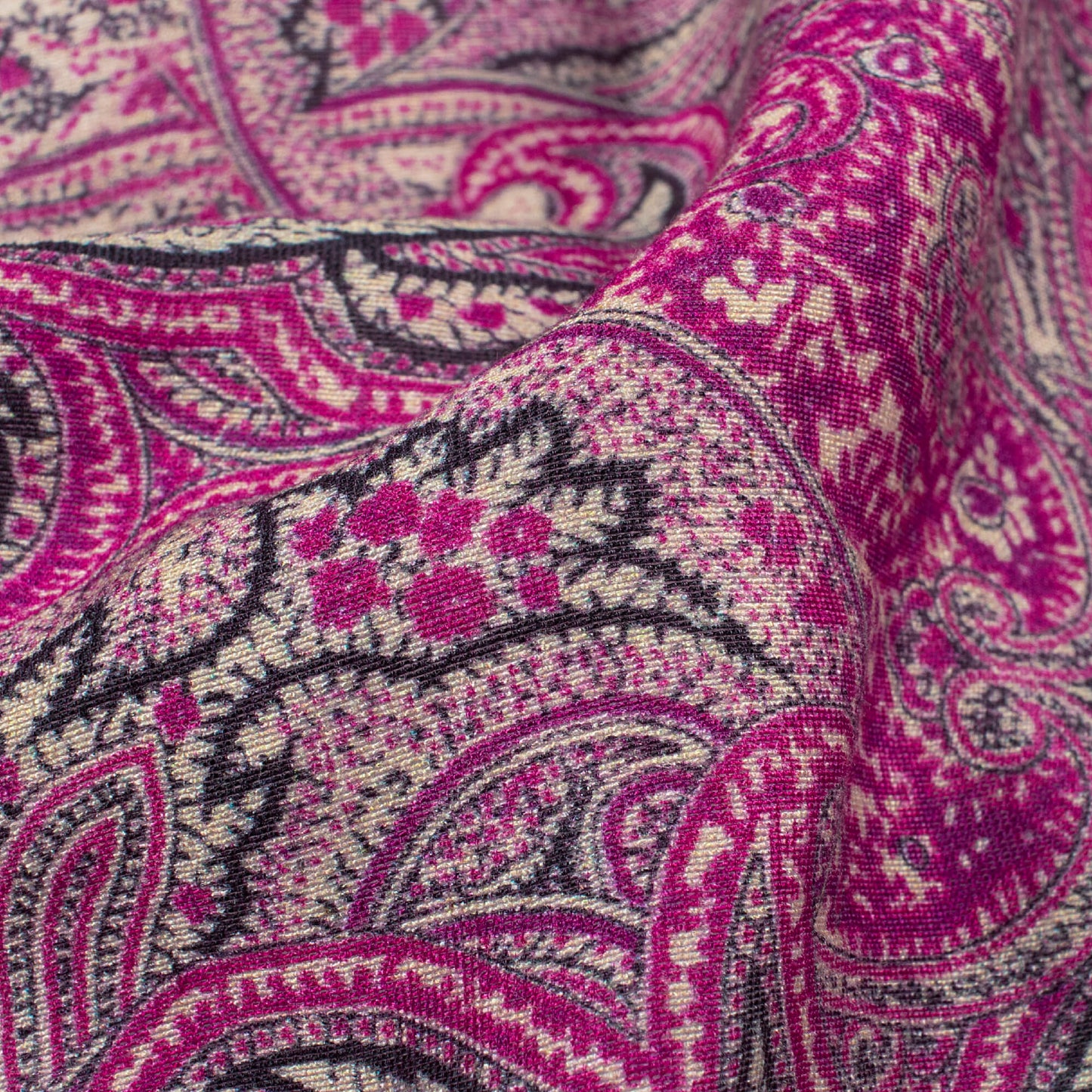 Sangria Purple And Oyster Grey Ethnic Pattern Digital Print Viscose Chanderi Fabric