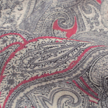 Slate Grey And Umber Brown Ethnic Pattern Digital Print Viscose Chanderi Fabric