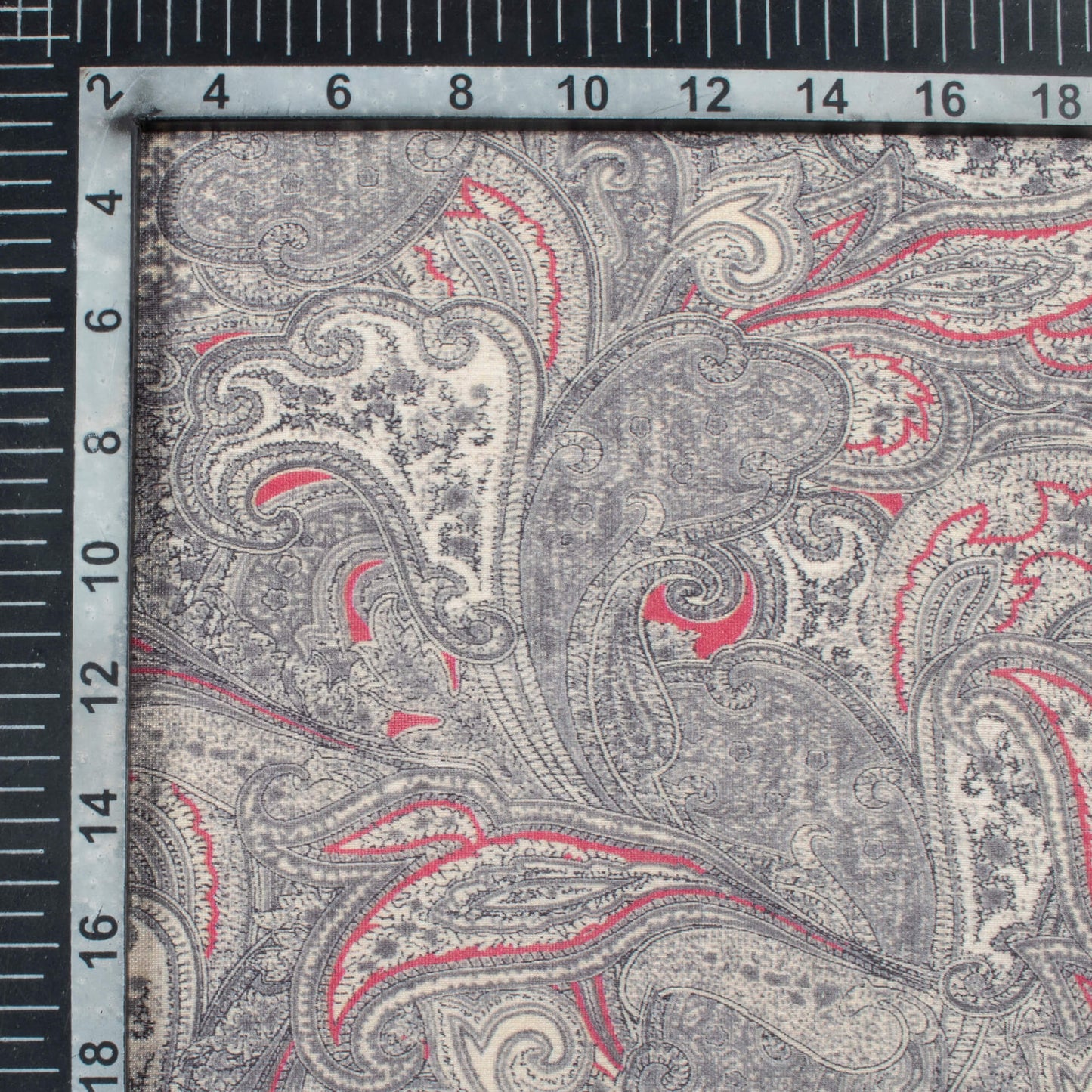 Slate Grey And Umber Brown Ethnic Pattern Digital Print Viscose Chanderi Fabric