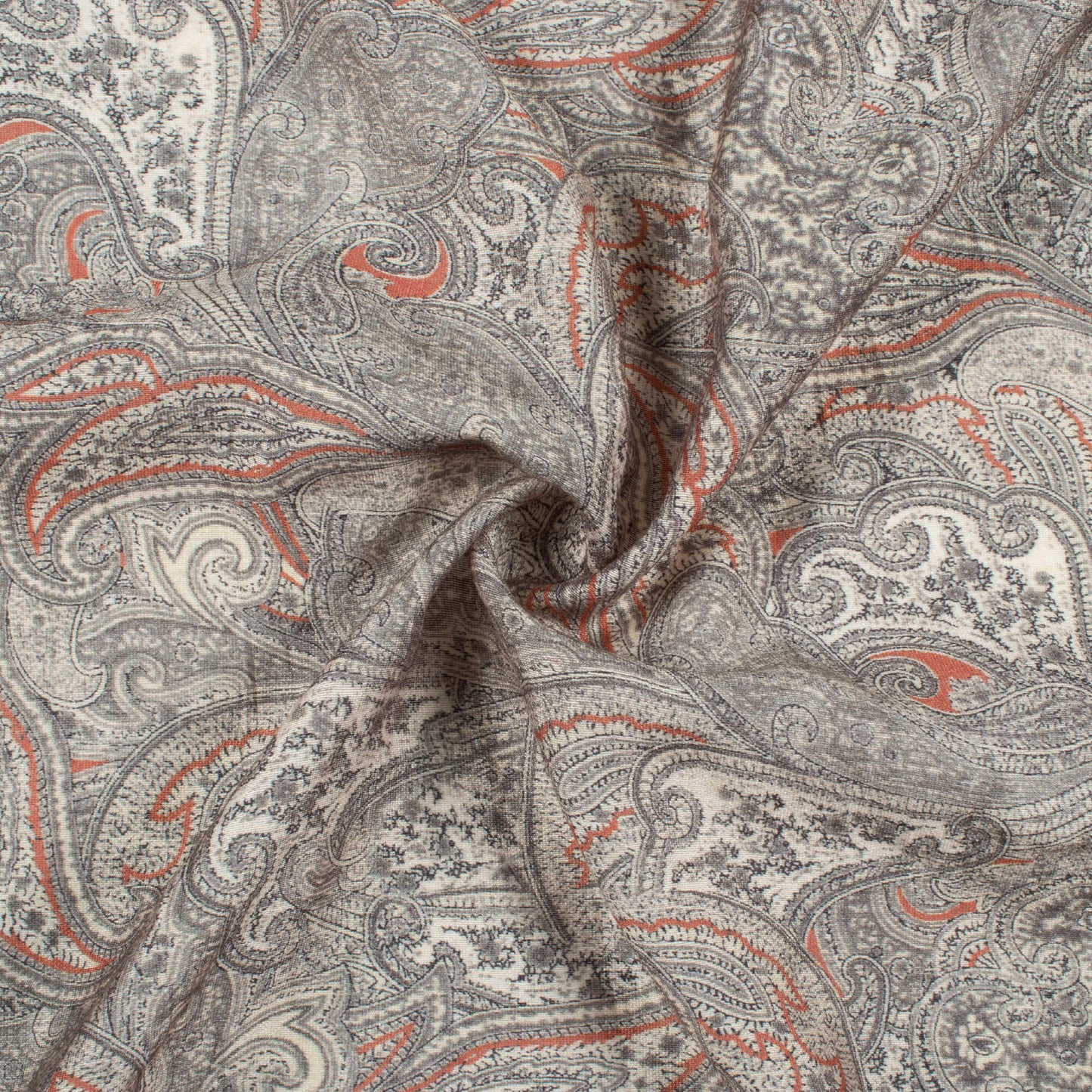 Seal Grey And Dark Brown Ethnic Pattern Digital Print Viscose Chanderi Fabric
