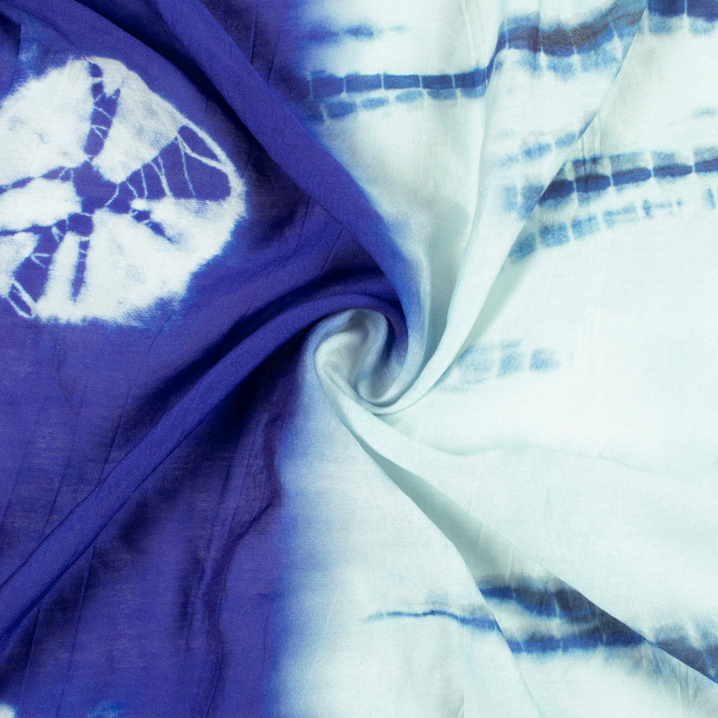 Navy Blue And White Shibori Pattern Digital Print Viscose Chanderi Fabric