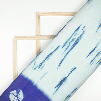 Navy Blue And White Shiiborii Pattern Digital Print Viscose Chanderi Fabric