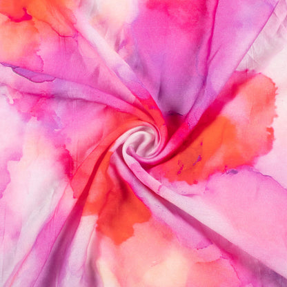 Lavender Purple And Red Tye And Dye Pattern Digital Print Viscose Chanderi Fabric