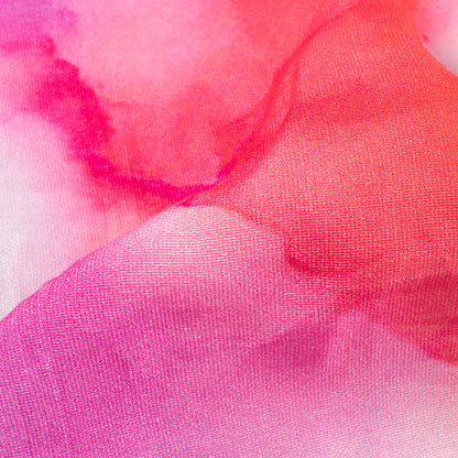 Lavender Purple And Red Tye And Dye Pattern Digital Print Viscose Chanderi Fabric