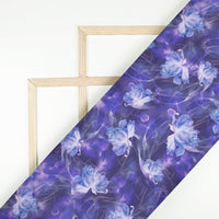 Very Peri And White Floral Pattern Digital Print Georgette Fabric