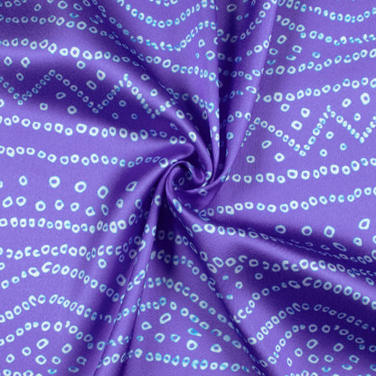 Very Peri And White Bandhanii Pattern Digital Print Japan Satin Fabric