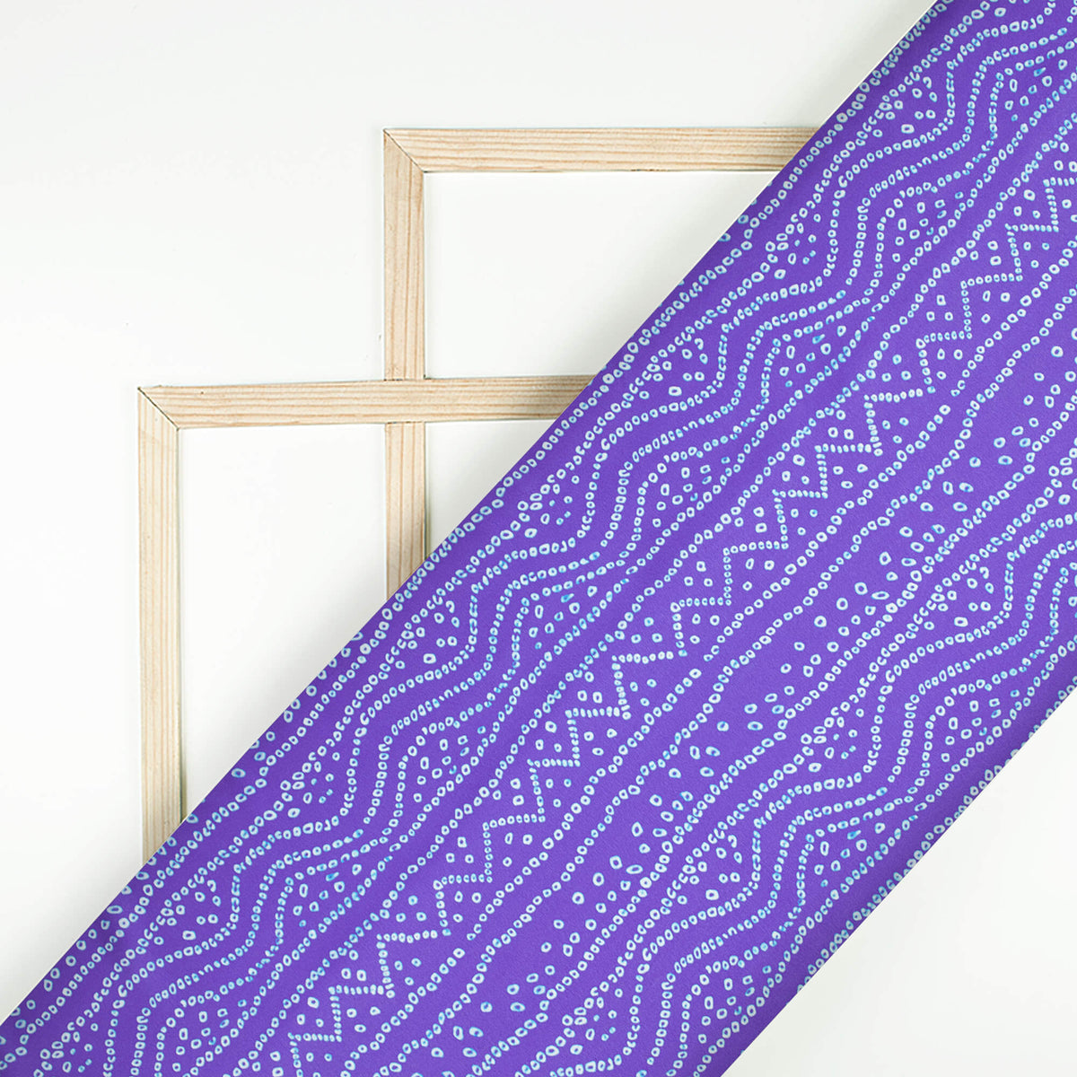 Very Peri And White Bandhani Pattern Digital Print Japan Satin Fabric