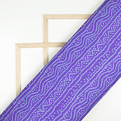 Very Peri And White Bandhanii Pattern Digital Print Japan Satin Fabric