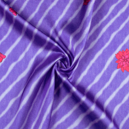 Very Peri And Red Leheriya Pattern Digital Print Japan Satin Fabric