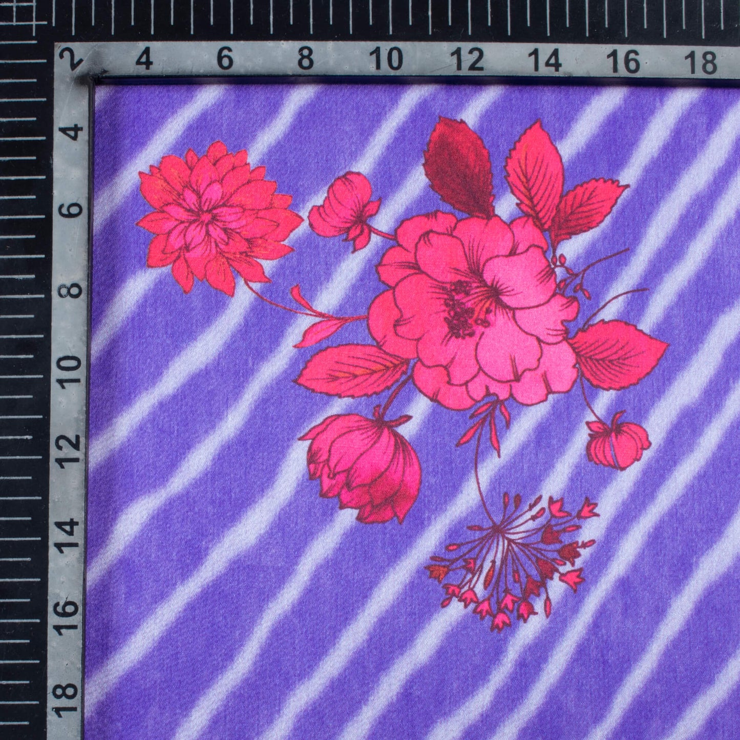 Very Peri And Red Leheriya Pattern Digital Print Japan Satin Fabric
