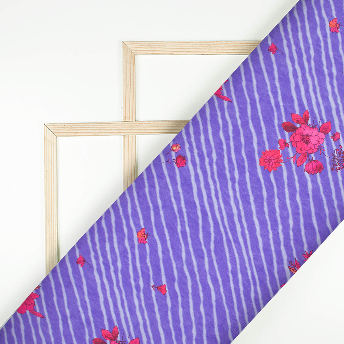 Very Peri And Red Leheriya Pattern Digital Print Japan Satin Fabric