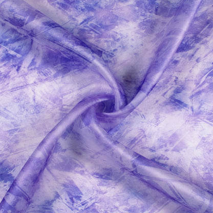 Very Peri And White Abstract Pattern Digital Print Organza Satin Fabric