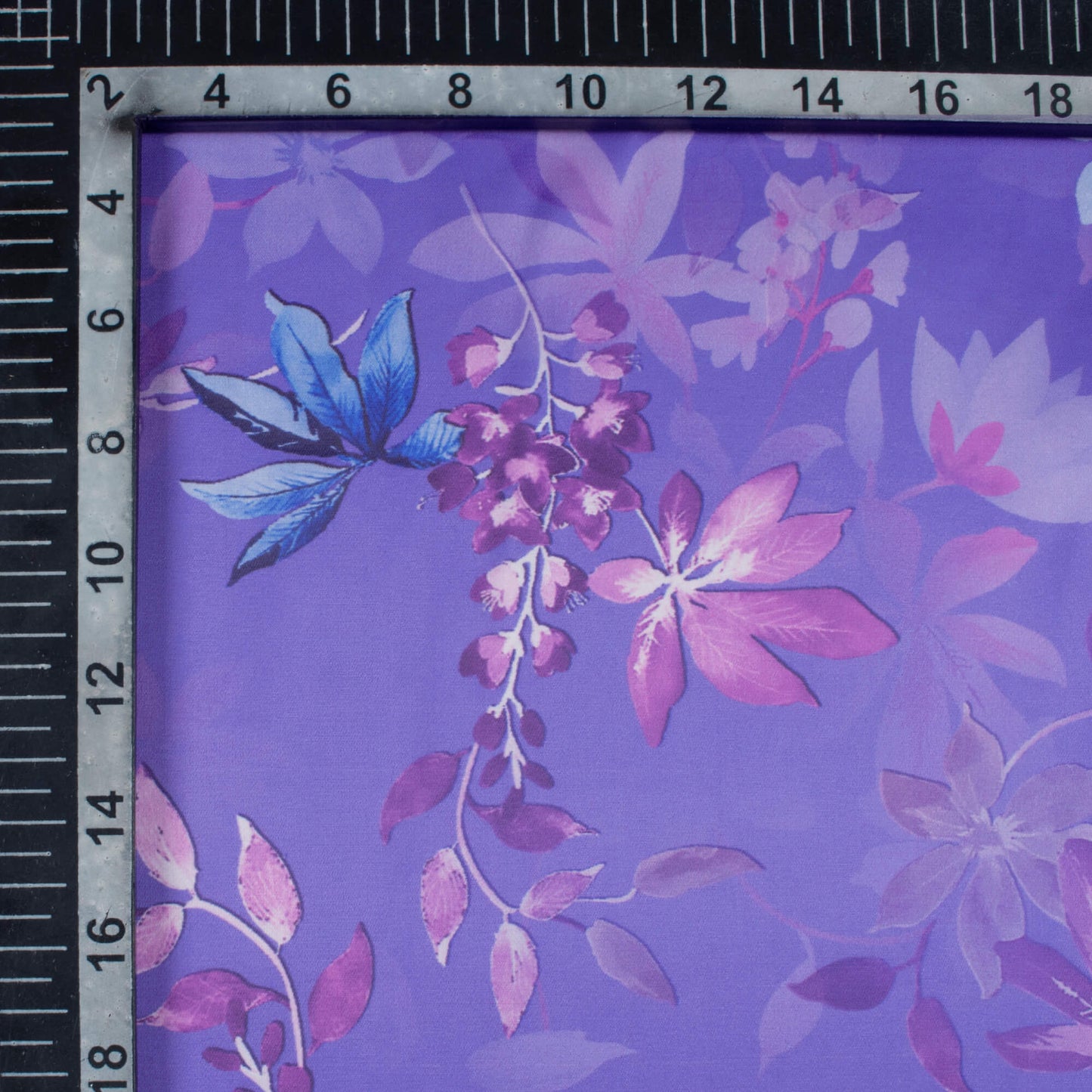 Very Peri And Blue Floral Pattern Digital Print Organza Satin Fabric