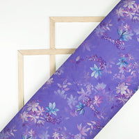 Very Peri And Blue Floral Pattern Digital Print Organza Satin Fabric