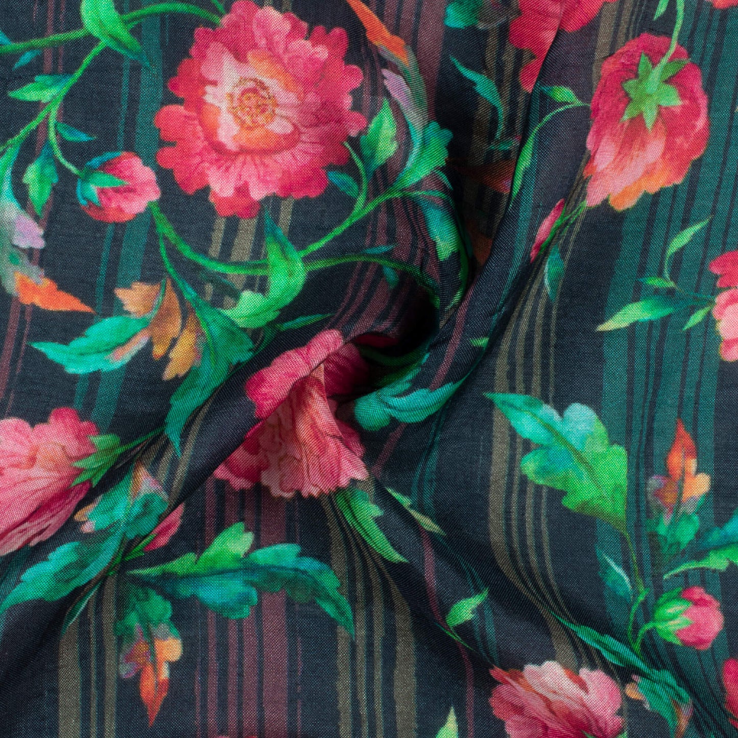Persian Green And Claret Red Floral Pattern Digital Print Viscose Muslin Fabric