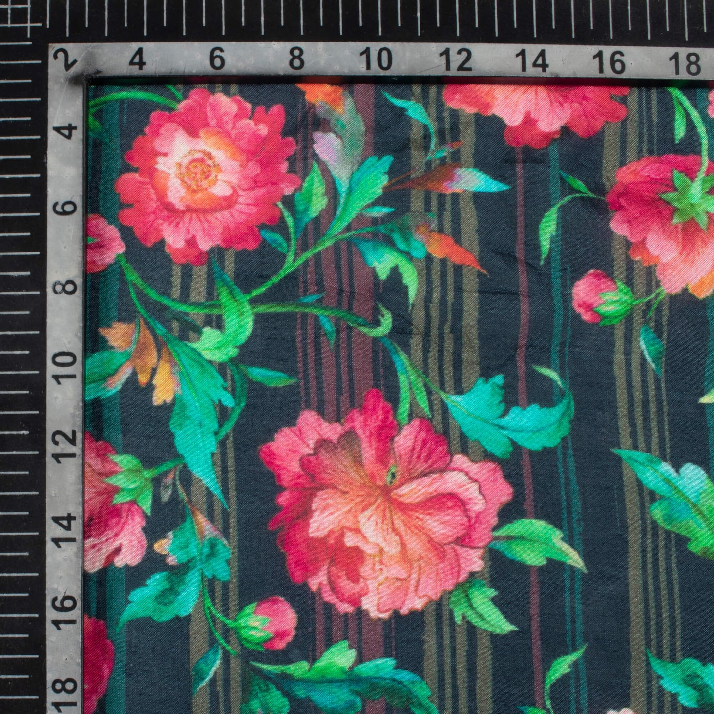 Persian Green And Claret Red Floral Pattern Digital Print Viscose Muslin Fabric