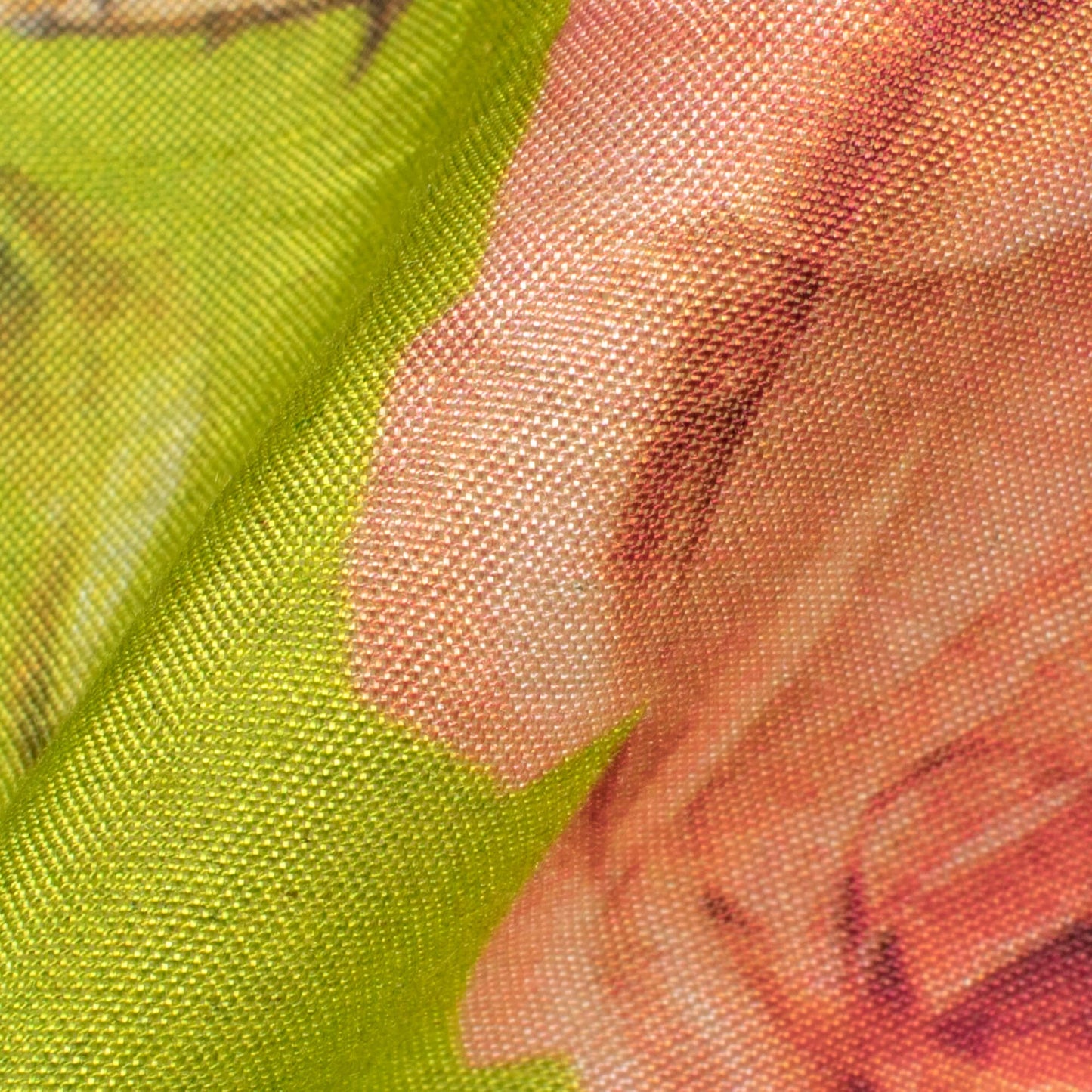 Parakeet Green And Peach Floral Pattern Digital Print Viscose Muslin Fabric