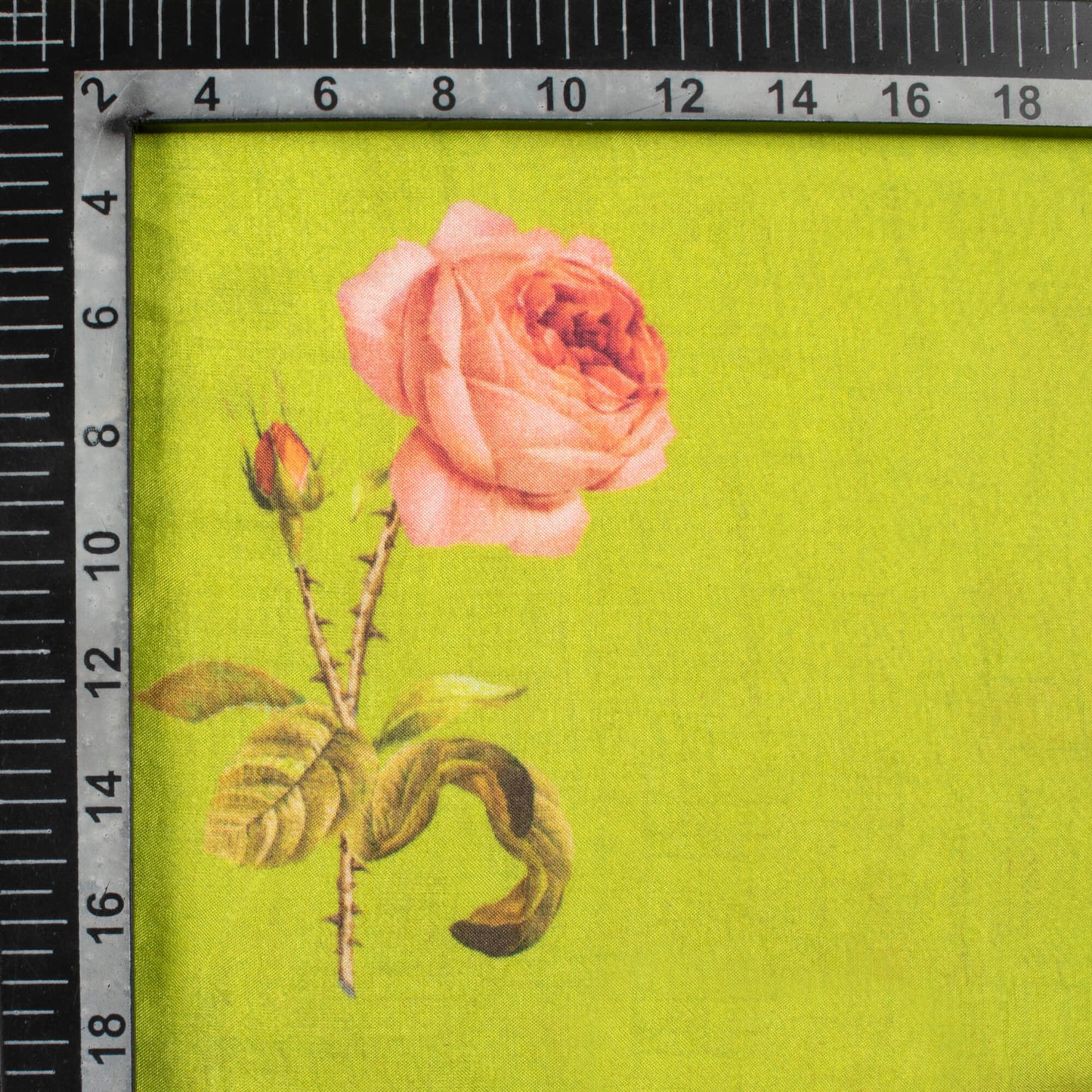 Parakeet Green And Peach Floral Pattern Digital Print Viscose Muslin Fabric